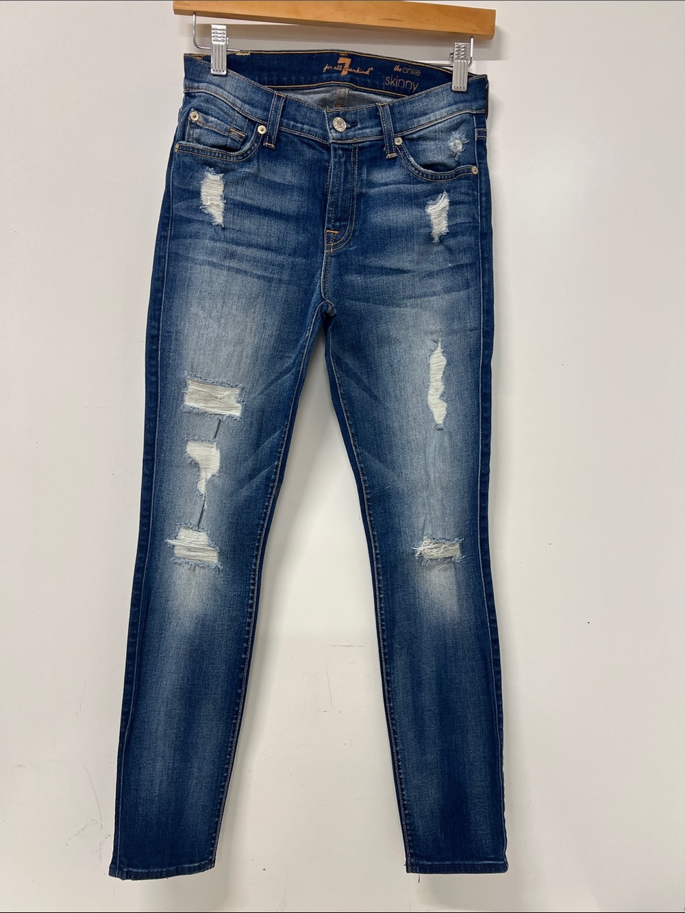 7 For All Mankind The Skinny Ankle, Distressed, Stretch, Size 26